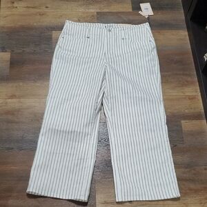 NYDJ Teresa White Striped Tan Ankle Cropped Wide leg Jeans Design